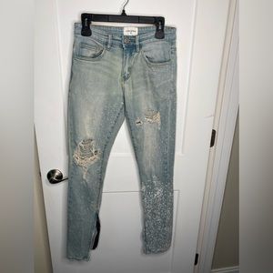 Lifted Anchors Destroyed Distressed Zipper Ankle Slim Denim Jeans Men’s Waist 28